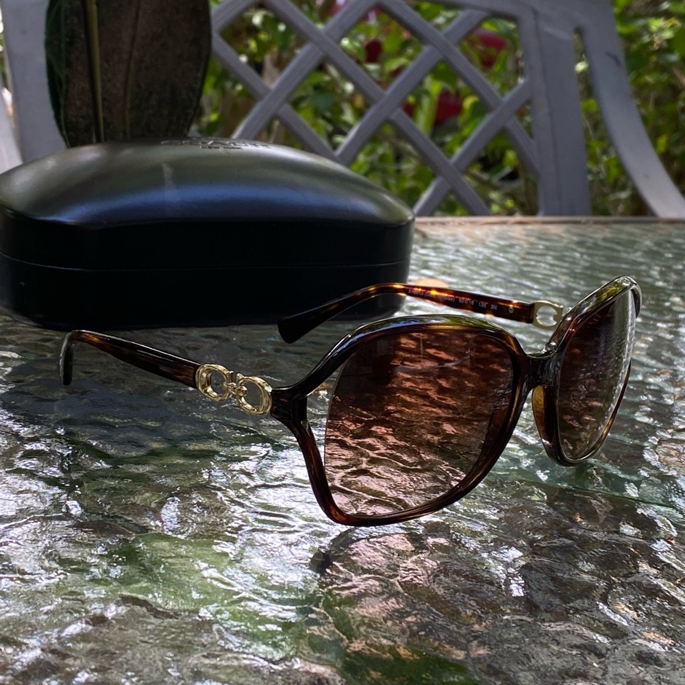 Coach Tortoise & Gold Logo Sunglasses - Picture 1 of 16